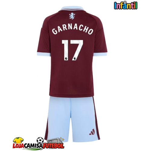 Camisa de Futebol Aston Villa Alejandro Garnacho #17 Equipamento Principal Infantil 2026-27 Manga Curta (+ Calças curtas)